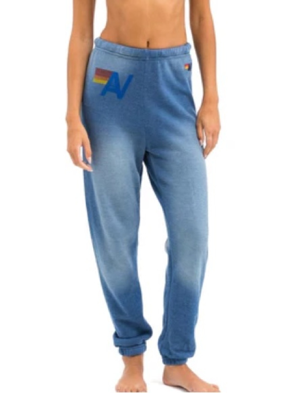 Aviator nation preppy blue vintage logo faded water sweatpants joggers small